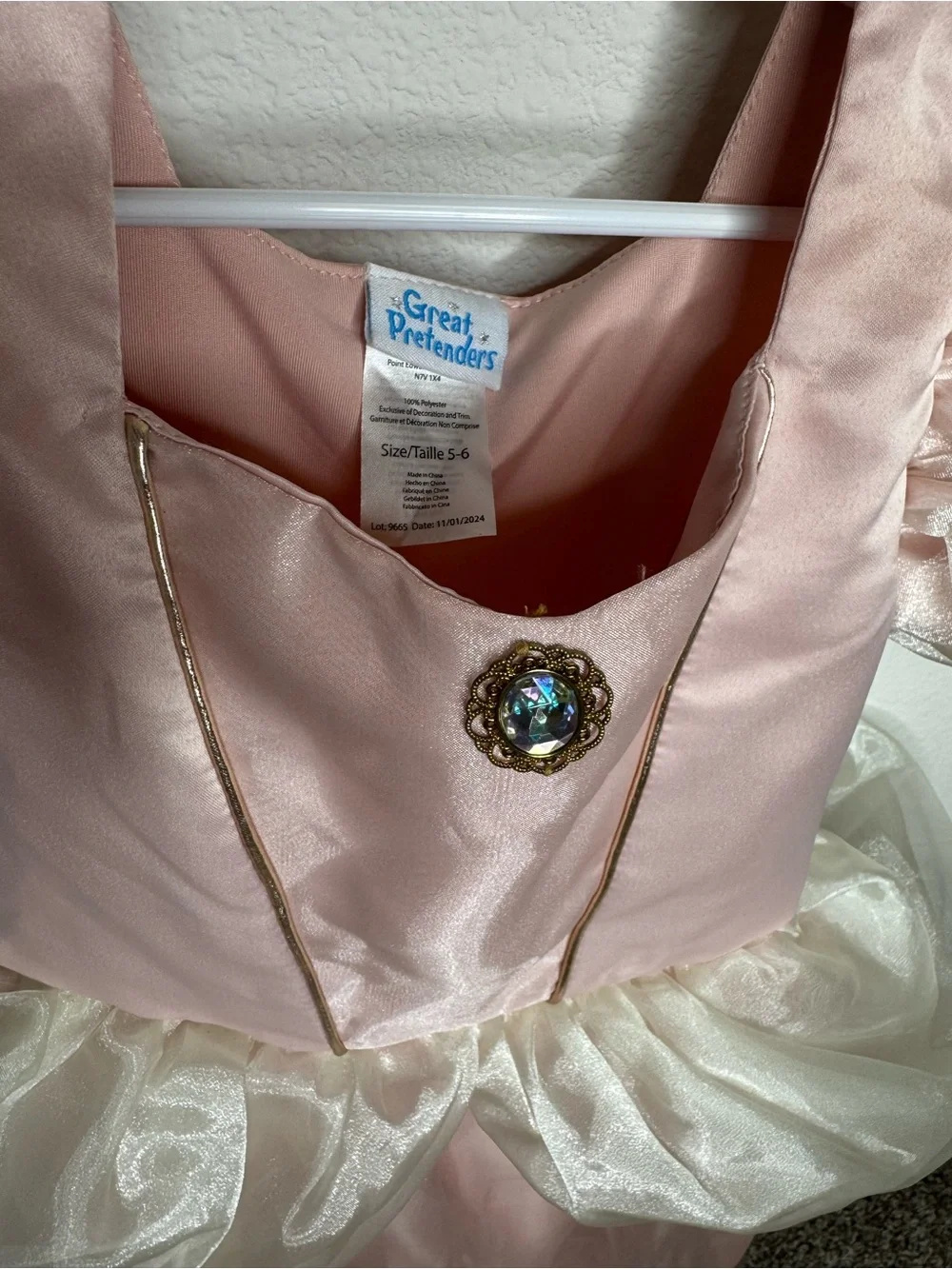 Girls' Pink Princess Theater Dress-Up Costume with Cream Overlay